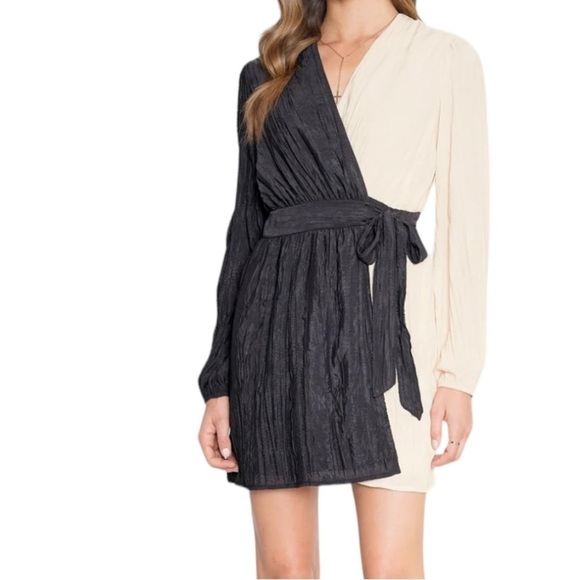 WOMEN MINI COLOR-BLOCK DRESS  CREPE SURPLICE NECK WRAP M - 4S13NNA WEILA DRESS - Picture 8 of 17